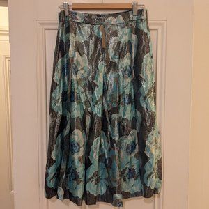 JCrew Pleated midi skirt in metallic-floral print jacquard Sz 6 NWT